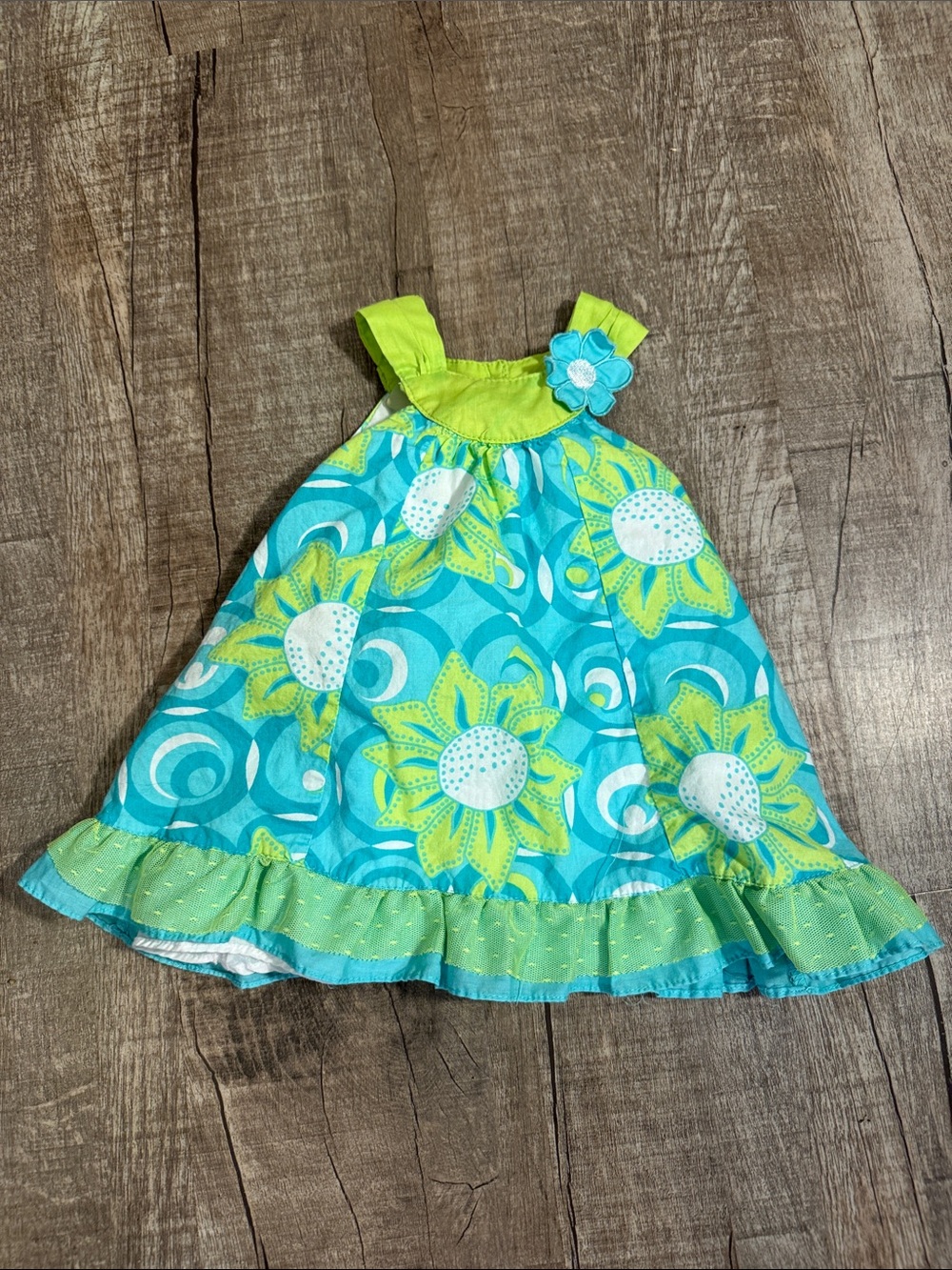 5/$15 Penelope Mack Teal & Lime Sunflower Sundress 6-9 months